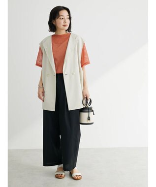 Green Parks 綿麻混タックストレートワイドパンツ Black