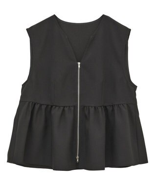 Green Parks 麻調ペプラムｚｉｐベスト Black