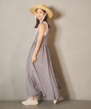 #Newans ボリュームチェックキャミワンピ ブルーチェック