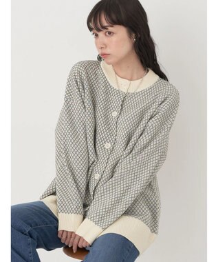 earth music&ecology ダイヤ柄ジャガードカーディガン Off White