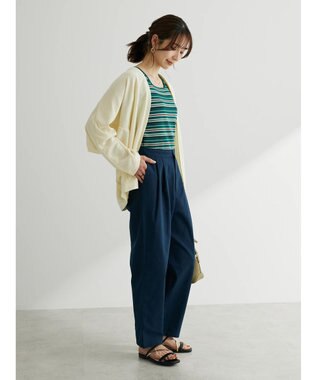 Green Parks 綿麻混タックテーパードパンツ Dark Navy