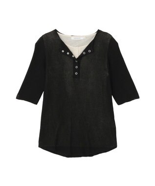 AMERICAN HOLIC 【2点セット】シアーリブヘンリーネックニット＋タンクトップ Black