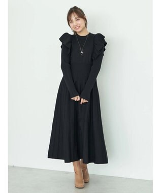 earth music&ecology ショルダーフリルニットワンピース