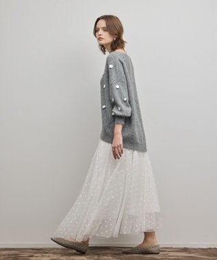 GRACE CONTINENTAL スパンコールニットトップ グレー