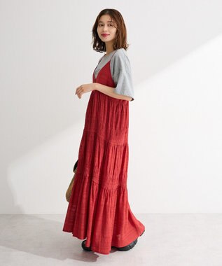 Green Parks シャーリングティアードキャミワンピース Red
