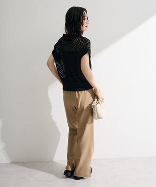Green Parks 衿付き透かし編みニットプルオーバー Black