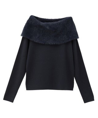YECCA VECCA ファーMIXオフショルニット Navy