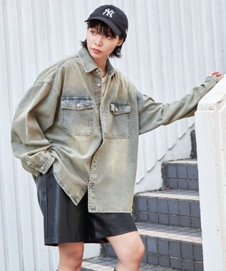 WEGO 【ユニセックス着用ITEM】 デニムBIGシャツ（LS） デニム淡加工色
