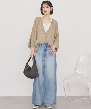 AMERICAN HOLIC Vネックポンチョシャツ Gray Beige