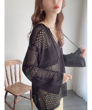 Green Parks ２ＷＡＹ透かし編みニットプルオーバー Black