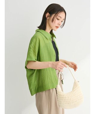 Green Parks シアーストライプショート丈シャツ Green