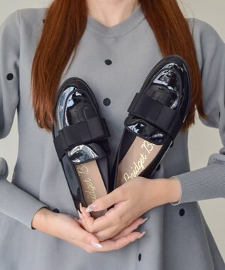 Bridget Birkin ＜抗菌消臭＞【Bridget Birkin】グログランリボンレインローファー ブラックエナメル