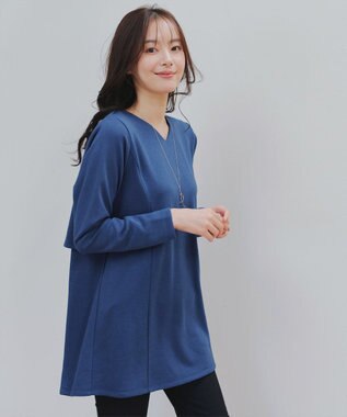 Tiaclasse L 【洗える】バックフレア裏毛チュニック ブルー
