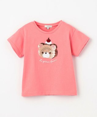 ANY KIDS ミラクルスパンコールTシャツ ピンク（くま×ロールケーキ）