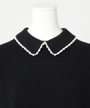 23区 【R(アール)】ウールカシミヤ パールトリム 襟付き五分袖ニット ブラック系