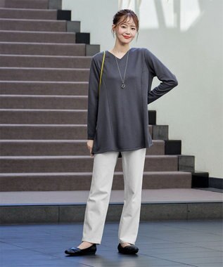 Tiaclasse L 【洗える】バックフレア裏毛チュニック チャコールグレー