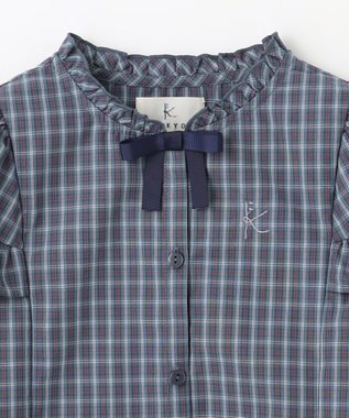 組曲 KIDS 【110-140㎝】チェックラッフル ブラウス ブルーグレー系3