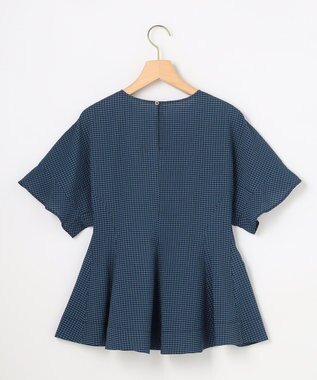 組曲 【先行予約】サッカーギンガムチェック ペプラムブラウス ブルー系3