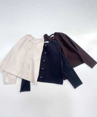 Feroux 胸元刺繍パールニット カーディガン アイボリー系