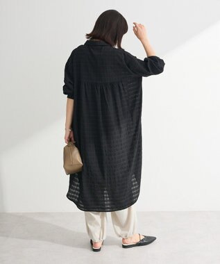 Green Parks シアーチェックシャツワンピース Black