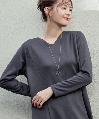 Tiaclasse L 【洗える】バックフレア裏毛チュニック チャコールグレー