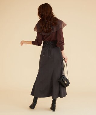 Feroux 【洗える】ラッフルコンビ ニット ダークブラウン系