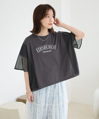 Green Parks 袖メッシュドッキングロゴプルオーバー Charcoal Gray