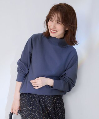 ANY 【洗濯機可】ミニ裏毛モックネックプルオーバー ブルー