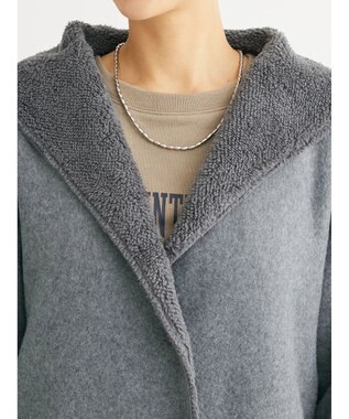 Green Parks フード付き裏ボアロングコーディガン Gray Mixture