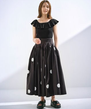 組曲 L 【組曲×setsuko sagittaire】カップ付きフリルTシャツ ブラック系