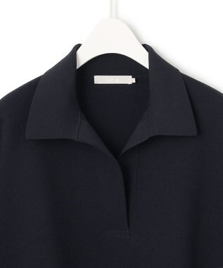 ICB L 【洗える】 シンセティックダブルフェイス スキッパーニットプルオーバー ネイビー系