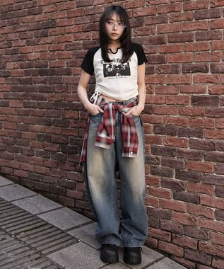 WEGO キーネックサイドレースアップちびT 柄3