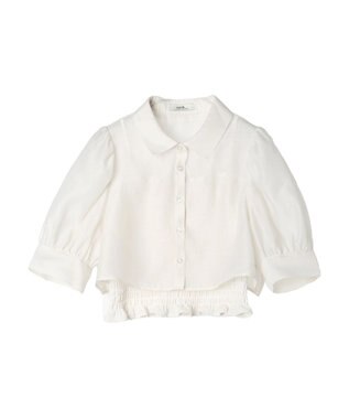 earth music&ecology ＳＥＴ２点シアークロップドシャツ×シャーリングタンク Ivory