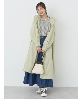 earth music&ecology テックフードロングコート Light Khaki