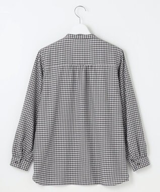 J.PRESS LADIES L 【洗える】ポリエステルヴィスコースブロックチェック バンドカラー ブラウス チャコール×ピンク系