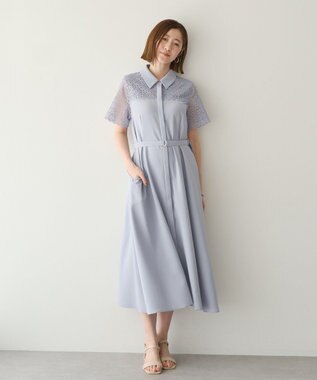 YECCA VECCA レース切替ワンピース Gray Beige