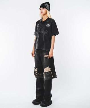 WEGO 【ユニセックス着用ITEM】ブリーチグラフィックポロシャツ（SS） ブラックその他