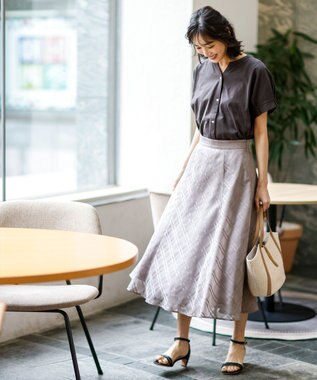 ANY SIS シアーチェック スカート グレージュ