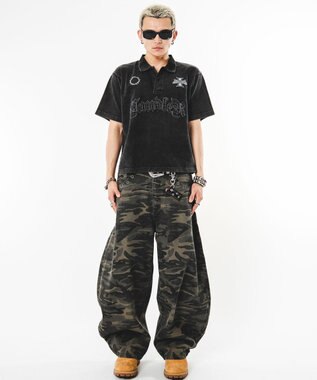 WEGO 【ユニセックス着用ITEM】ブリーチグラフィックポロシャツ（SS） ブラックその他