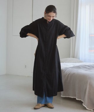 WEGO 【ANGIE VINTAGE】ボリュームスリーブ バンドカラー シャツワンピース ブラック