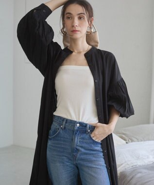 WEGO 【ANGIE VINTAGE】ボリュームスリーブ バンドカラー シャツワンピース ブラック