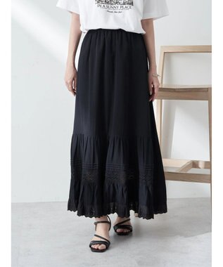 earth music&ecology レースティアードスカート Black