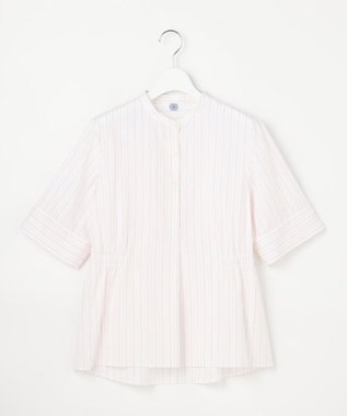 J.PRESS LADIES 【シーンレスに活躍】セルロースカラミストライプ バンドカラー ブラウス ホワイト×ピンク系