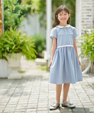 組曲 KIDS 【110-140㎝】サッカーストライプ ワンピース サックスブルー