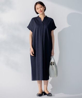 自由区 【WEB限定・洗える・XSサイズあり】シャドウサッカー ワンピース ネイビー系