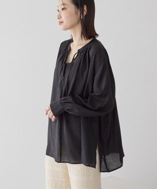 AMERICAN HOLIC スキッパーギャザーブラウス Black