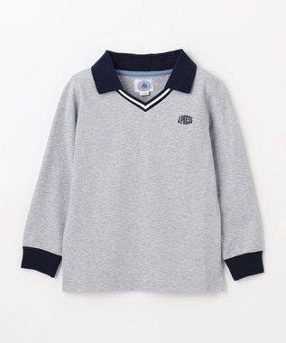 J.PRESS KIDS 【110-130cm】40/2天竺襟付き Vネック ポロシャツ ライトグレー系
