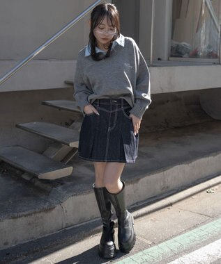 WEGO デニムプリーツミニスカート デニムインディゴ