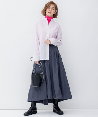 23区 L 【洗える】CANCLINI バンドカラー シャツ ピンクストライプ