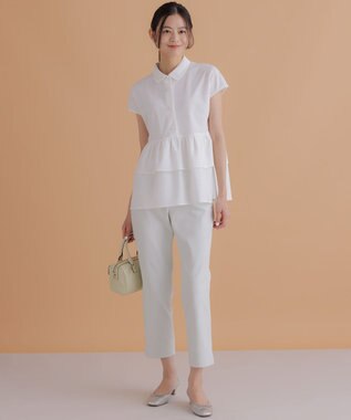組曲 サテンストレッチ スリムパンツ ペールブルー系